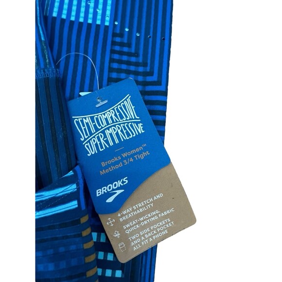 Brooks 221522 Method Women’s Small Leggings 3/4 Crop Tight NWT Blue Motion Print - Picture 13 of 14